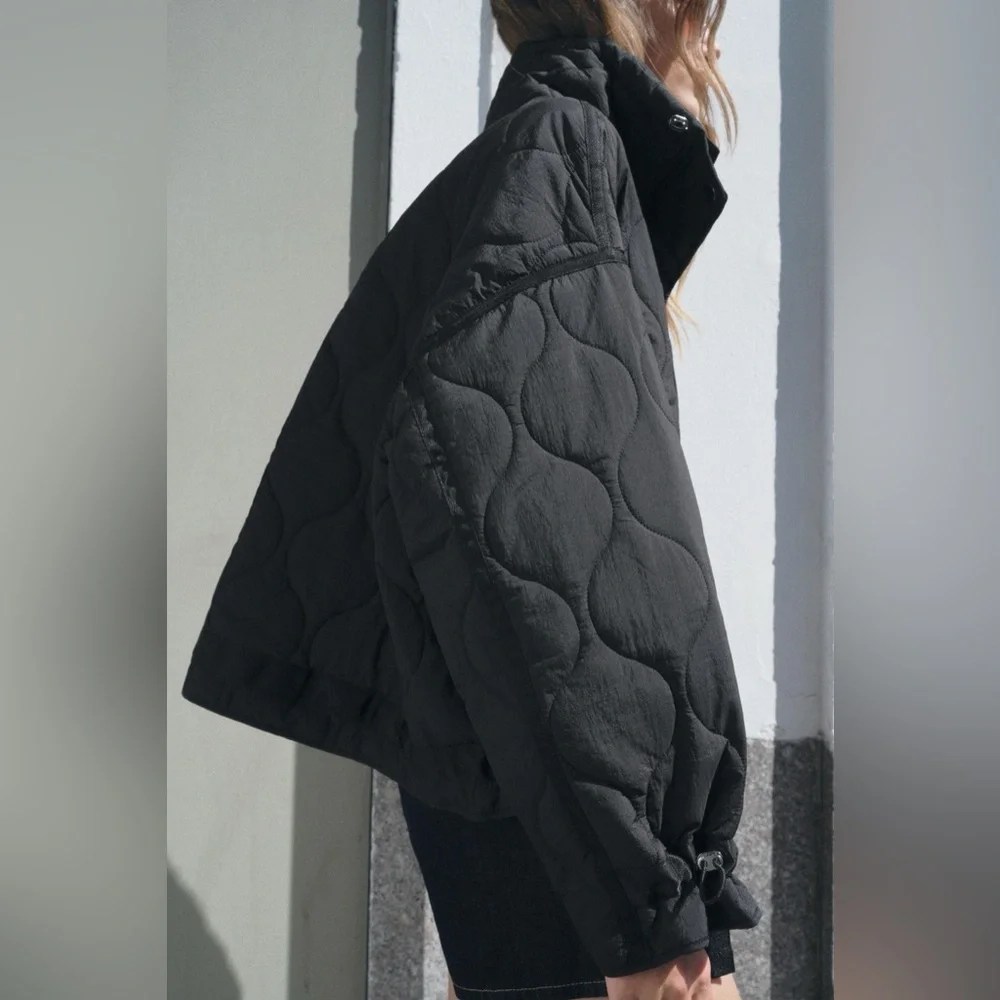 Zara Women's Black Quilted water repellent Jacket fall coat - Picture 3 of 8